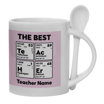 THE BEST Teacher chemical symbols, Ceramic coffee mug with Spoon, 330ml (1pcs)