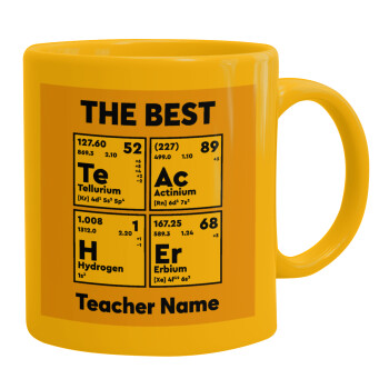 THE BEST Teacher chemical symbols, Ceramic coffee mug yellow, 330ml