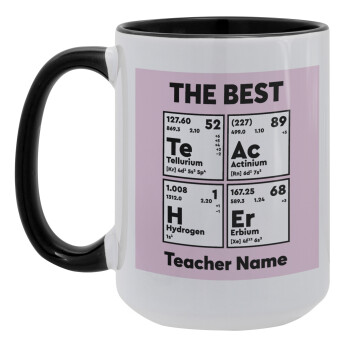 THE BEST Teacher chemical symbols, Κούπα Mega 15oz, κεραμική Μαύρη, 450ml