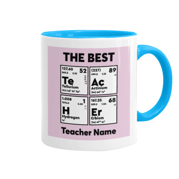 THE BEST Teacher chemical symbols, Mug colored light blue, ceramic, 330ml