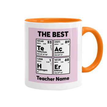 THE BEST Teacher chemical symbols, Κούπα χρωματιστή πορτοκαλί, κεραμική, 330ml