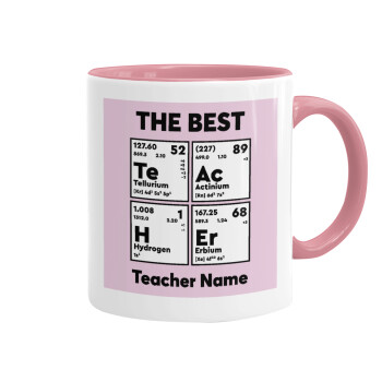 THE BEST Teacher chemical symbols, Κούπα χρωματιστή ροζ, κεραμική, 330ml