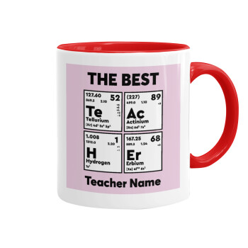 THE BEST Teacher chemical symbols, Κούπα χρωματιστή κόκκινη, κεραμική, 330ml
