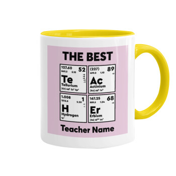THE BEST Teacher chemical symbols, Κούπα χρωματιστή κίτρινη, κεραμική, 330ml