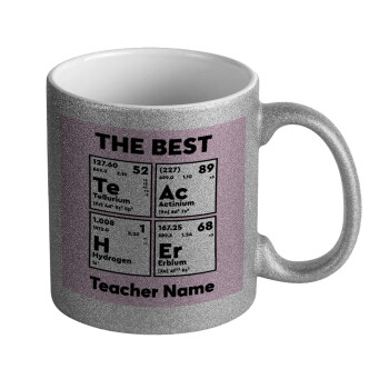 THE BEST Teacher chemical symbols, Κούπα Ασημένια Glitter που γυαλίζει, κεραμική, 330ml
