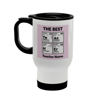 THE BEST Teacher chemical symbols, Κούπα ταξιδιού ανοξείδωτη με καπάκι, διπλού τοιχώματος (θερμό) λευκή 450ml