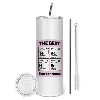 THE BEST Teacher chemical symbols, Tumbler stainless steel 600ml, with metal straw & cleaning brush