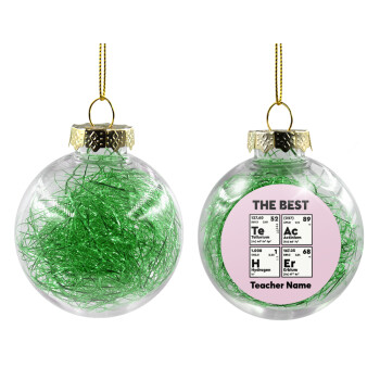THE BEST Teacher chemical symbols, Χριστουγεννιάτικη μπάλα δένδρου διάφανη με πράσινο γέμισμα 8cm