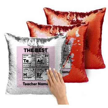 THE BEST Teacher chemical symbols, Μαξιλάρι καναπέ Μαγικό Κόκκινο με πούλιες 40x40cm περιέχεται το γέμισμα