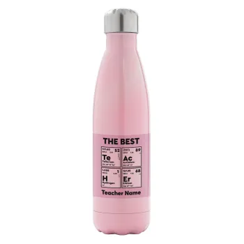 THE BEST Teacher chemical symbols, Metal mug thermos Pink Iridiscent (Stainless steel), double wall, 500ml