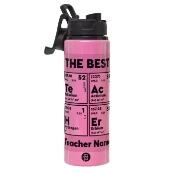 THE BEST Teacher chemical symbols, Μεταλλικό παγούρι νερού με καπάκι ασφαλείας, αλουμινίου 850ml