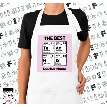 THE BEST Teacher chemical symbols, Ποδιά μακριά Σεφ ολόσωμη με τσέπες white (ΕΝΗΛΙΚΩΝ)