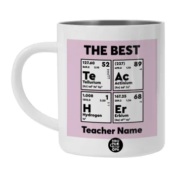 THE BEST Teacher chemical symbols, Λευκή Ανοξείδωτη Μεταλλική Κούπα 450ml - Διπλού Τοιχώματος 