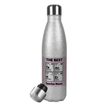 THE BEST Teacher chemical symbols, Metallic Glitter Silver Thermos Flask (Stainless steel), double-walled, 500ml