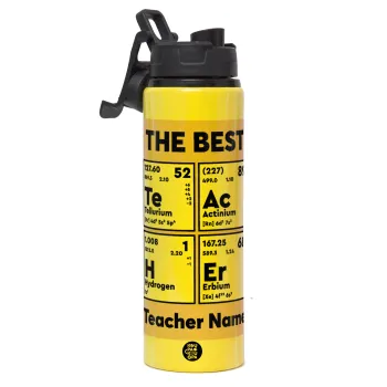 THE BEST Teacher chemical symbols, Μεταλλικό παγούρι νερού με καπάκι ασφαλείας, αλουμινίου 850ml