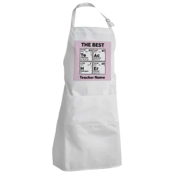 THE BEST Teacher chemical symbols, Ποδιά Σεφ Ολόσωμη Ενήλικων (με ρυθμιστικά και 2 τσέπες)