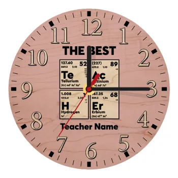THE BEST Teacher chemical symbols, Ρολόι τοίχου ξύλινο plywood (20cm)