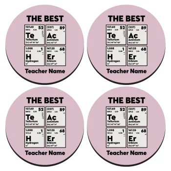 THE BEST Teacher chemical symbols, ΣΕΤ 4 Σουβέρ ξύλινα στρογγυλά (9cm)