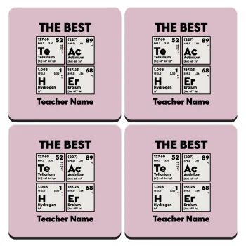 THE BEST Teacher chemical symbols, ΣΕΤ 4 Σουβέρ ξύλινα τετράγωνα (9cm)