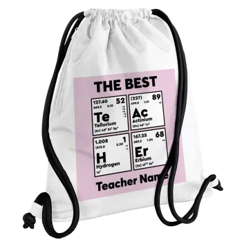 THE BEST Teacher chemical symbols, Backpack pouch GYMBAG white, with pocket (40x48cm) & thick cords