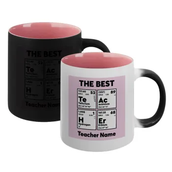 THE BEST Teacher chemical symbols, Κούπα Μαγική εσωτερικό ΡΟΖ, κεραμική 330ml που αλλάζει χρώμα με το ζεστό ρόφημα