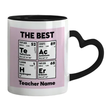 THE BEST Teacher chemical symbols, Mug heart black handle, ceramic, 330ml