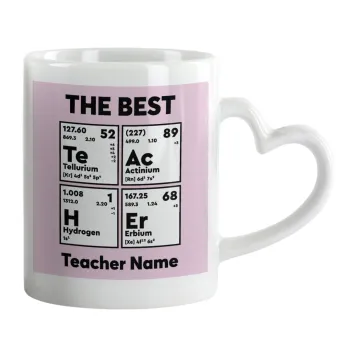 THE BEST Teacher chemical symbols, Mug heart handle, ceramic, 330ml