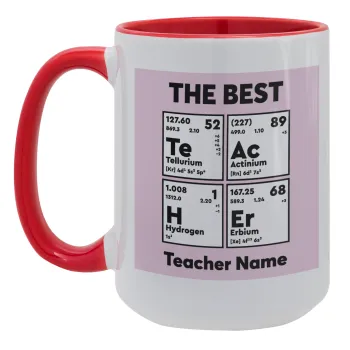 THE BEST Teacher chemical symbols, Κούπα Mega 15oz, κεραμική Κόκκινη, 450ml