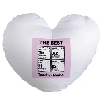 THE BEST Teacher chemical symbols, Μαξιλάρι καναπέ καρδιά 40x40cm περιέχεται το  γέμισμα