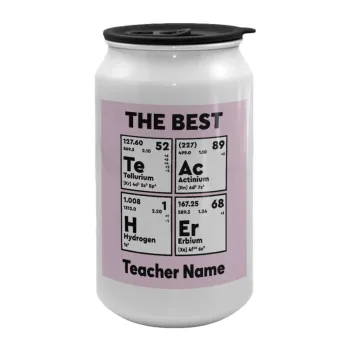 THE BEST Teacher chemical symbols, Κούπα ταξιδιού μεταλλική με καπάκι (tin-can) 500ml