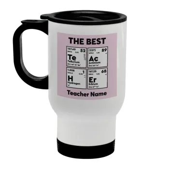 THE BEST Teacher chemical symbols, Stainless steel travel mug with lid, double wall white 450ml