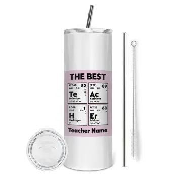 THE BEST Teacher chemical symbols, Tumbler ποτήρι θερμό από ανοξείδωτο ατσάλι 600ml, με μεταλλικό καλαμάκι & βούρτσα καθαρισμού