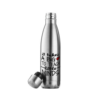 It takes big heart to teach little minds, Μεταλλικό παγούρι θερμός Inox (Stainless steel), διπλού τοιχώματος, 500ml