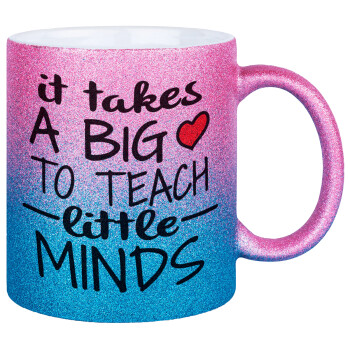 It takes big heart to teach little minds, Κούπα Χρυσή/Μπλε Glitter, κεραμική, 330ml