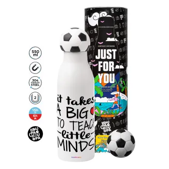 It takes big heart to teach little minds, Soccer Metal mug thermos, double wall, 550ml