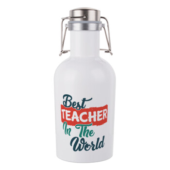 Best teacher in the World!, Μεταλλικό παγούρι Λευκό (Stainless steel) με καπάκι ασφαλείας 1L