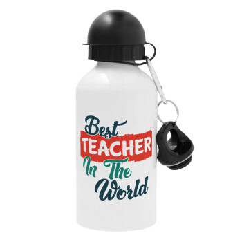 Best teacher in the World!, Metal water bottle, White, aluminum 500ml