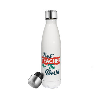 Best teacher in the World!, Μεταλλικό παγούρι θερμός Λευκό (Stainless steel), διπλού τοιχώματος, 500ml