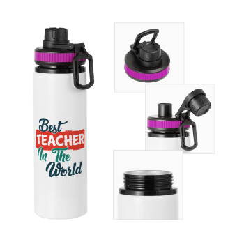 Best teacher in the World!, Metallic water bottle with safety lid, 850ml aluminum