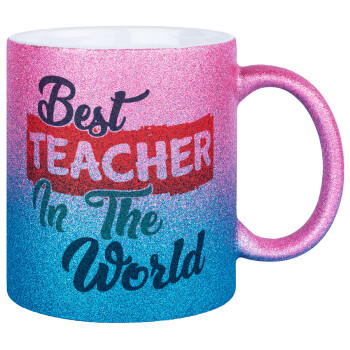 Best teacher in the World!, Κούπα Χρυσή/Μπλε Glitter, κεραμική, 330ml