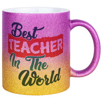 Best teacher in the World!, Κούπα Χρυσή/Ροζ Glitter, κεραμική, 330ml
