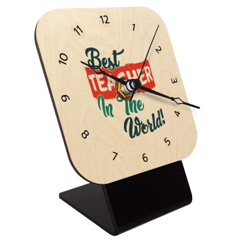 Best teacher in the World!, Quartz Table clock in natural wood (10cm)