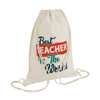 Best teacher in the World!, Τσάντα πλάτης πουγκί GYMBAG natural (28x40cm)