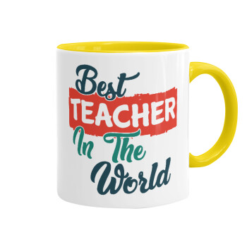 Best teacher in the World!, Κούπα χρωματιστή κίτρινη, κεραμική, 330ml