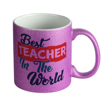 Best teacher in the World!, Κούπα Μωβ Glitter που γυαλίζει, κεραμική, 330ml