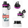 Metallic water bottle with safety lid, 850ml aluminum
