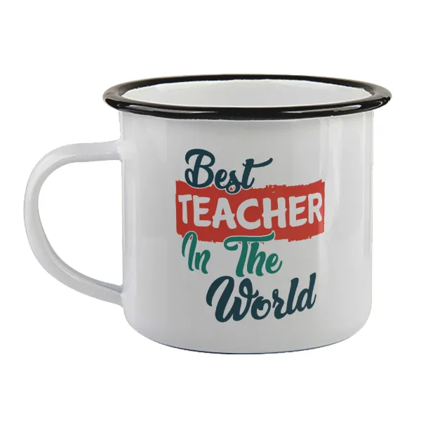 Best teacher in the World! — Κούπα εμαγιέ με μαύρο χείλος 360ml