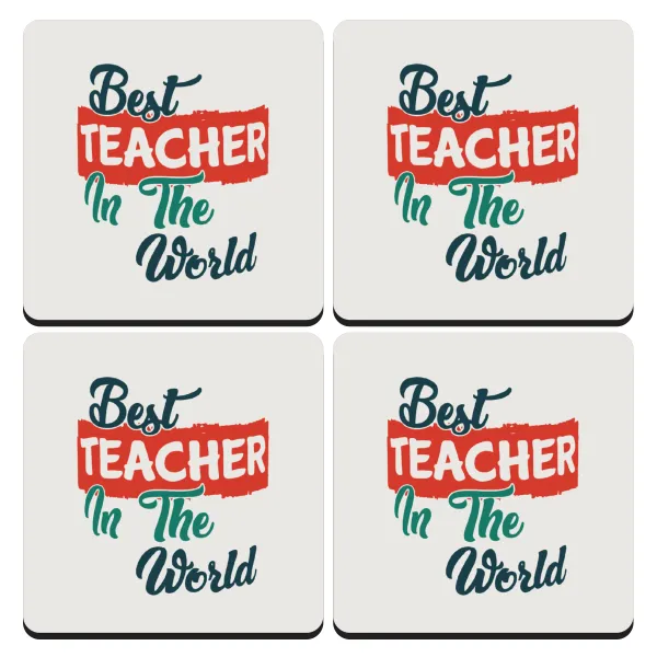 Best teacher in the World! — Σουβέρ ξύλινα τετράγωνα (9cm)