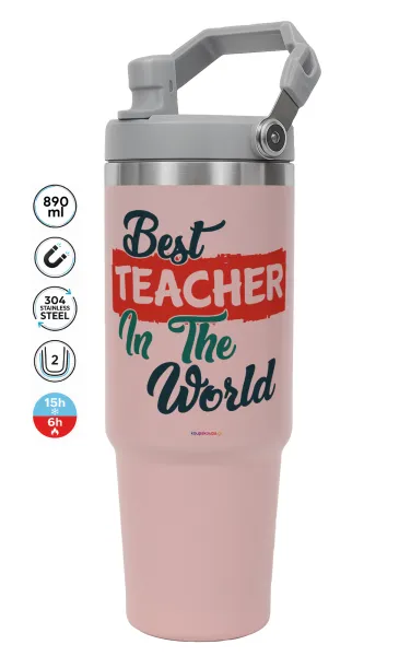 Best teacher in the World! — ΡΟΖ Travel Tumbler Θερμός με χερούλι και καλαμάκι 890ml