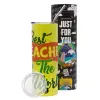 Neon Yellow Travel Tumbler θερμό, μεταλλικό καλαμάκι(Ανωξείδωτο 304 Food grade, BPA free, 600ml)